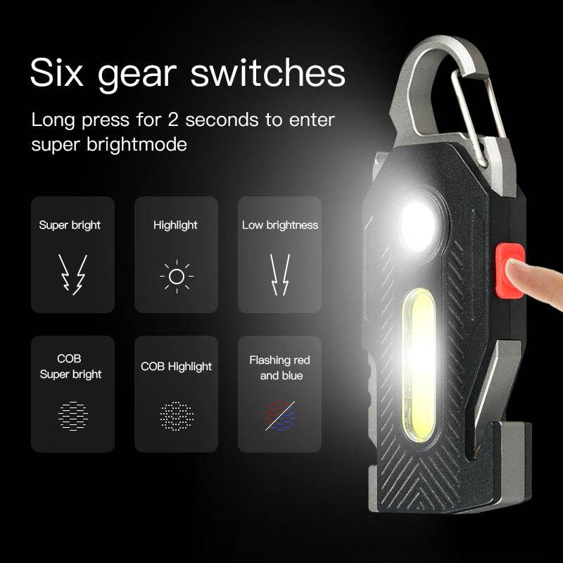 Multifunctional Charging Emergency Light Convenient Keychain Work Light COB High Bright Light Outdoor Camping LED Light