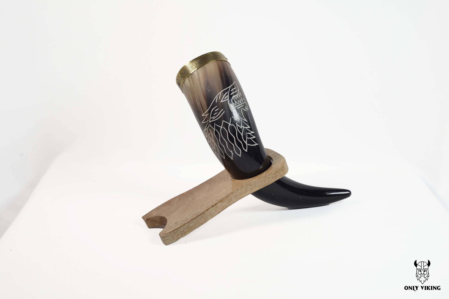 Viking Drinking Horn with wooden stand