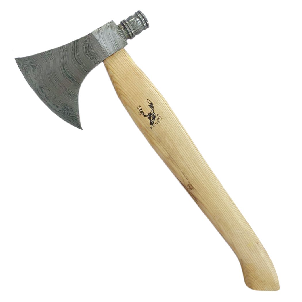 18" Damascus Blade Axe & Hammer with Wood Handle (13628)