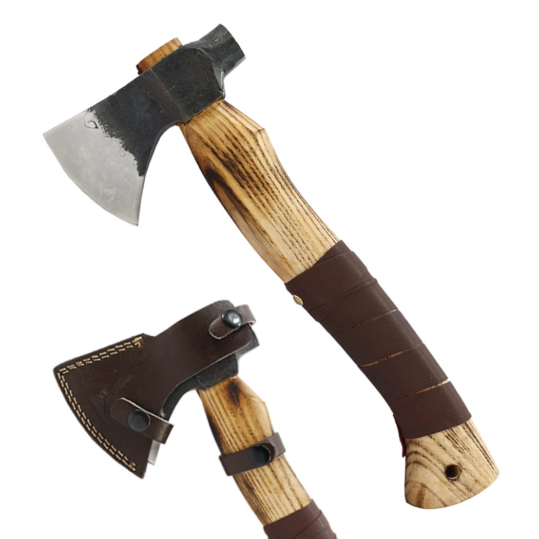 11.75" Axe, Simple Wood Handle with Leather Strap - (14539)