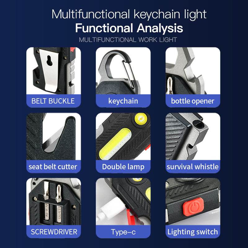 Multifunctional Charging Emergency Light Convenient Keychain Work Light COB High Bright Light Outdoor Camping LED Light