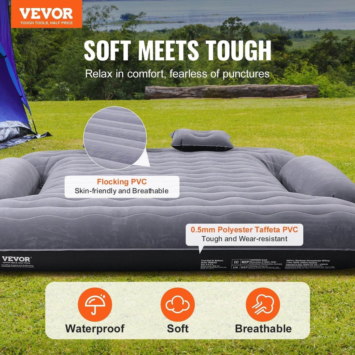 Truck Bed Air Mattress, For 6-6.5 Ft Full Size Truck Beds, Inflatable Air Mattress Camping Bed With 12V Air 2 Pillows, Carry Bag, For Chevrolet Silverado, Dodge Ram, Ford