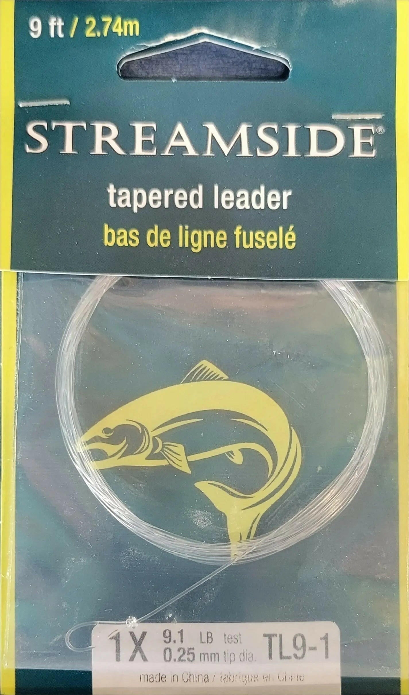 šStreamside Tapered Leader 1x 9.1lbs0.25mm tip Dia. 9ft