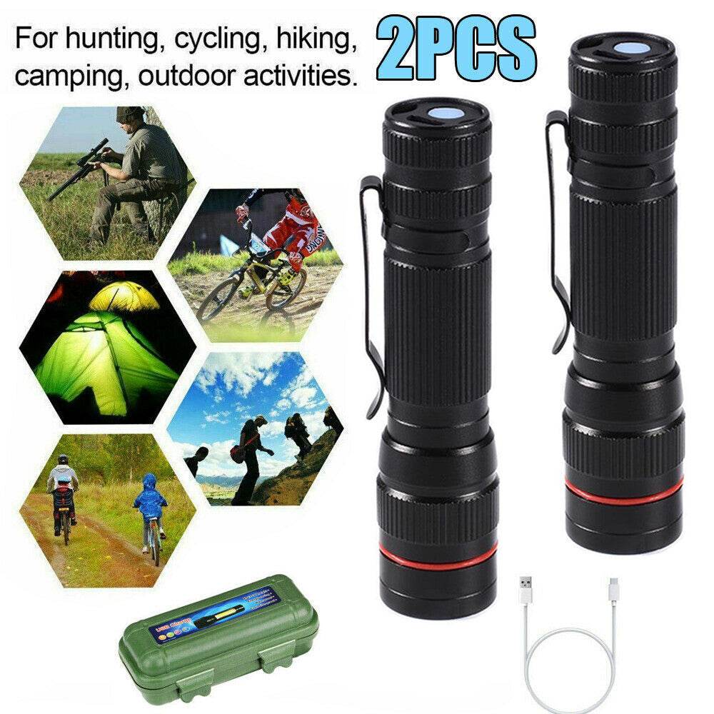LED Military Flashlight USB Rechargeable Tactical Zoom Handheld Torch