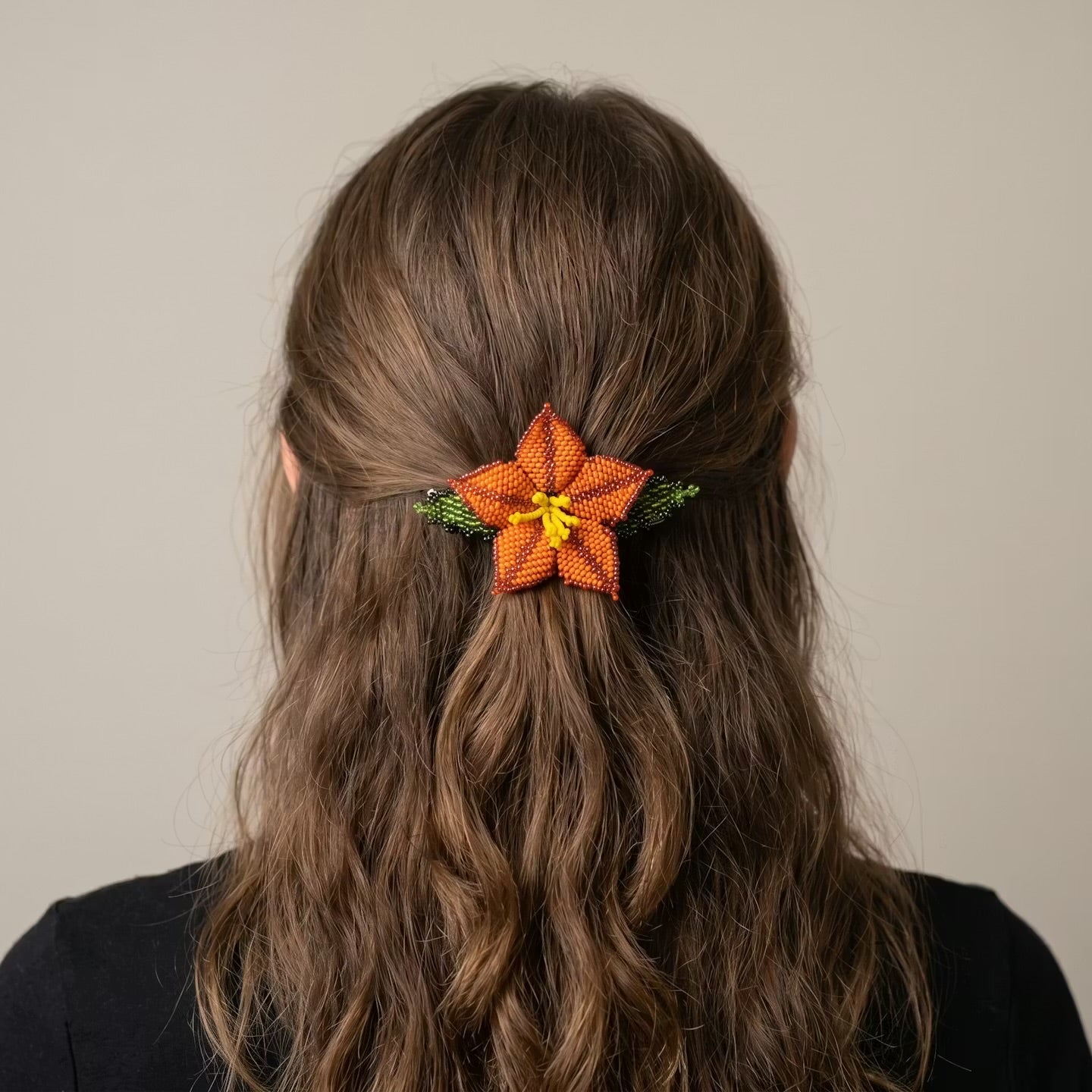 Orange Ember Bloom Beaded Hair Barrette