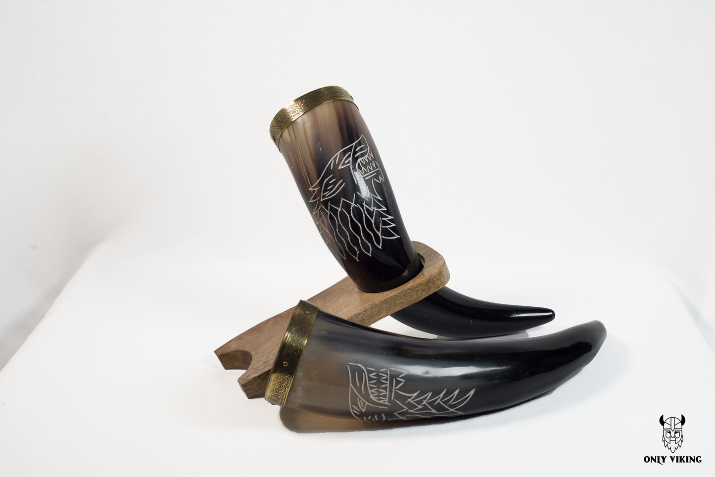 Viking Drinking Horn with wooden stand