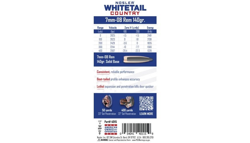 7mm-08 Remington 140gr Solid Base Whitetail Country Ammunition
