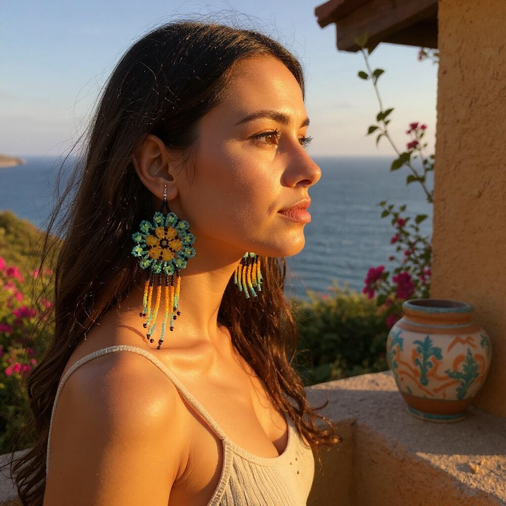 Yellow Green Flower beaded Earrings
