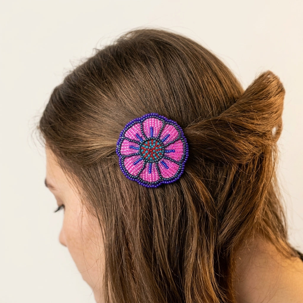 Pink/Purple Beaded Flower Barrette