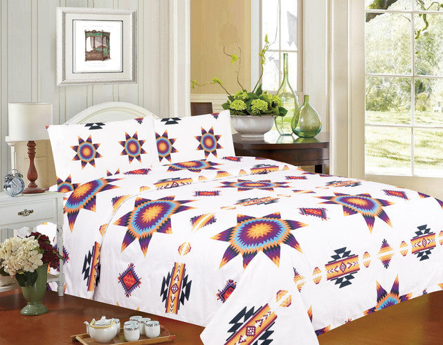 White Super Soft Queen Sheet Set – Starburst Design