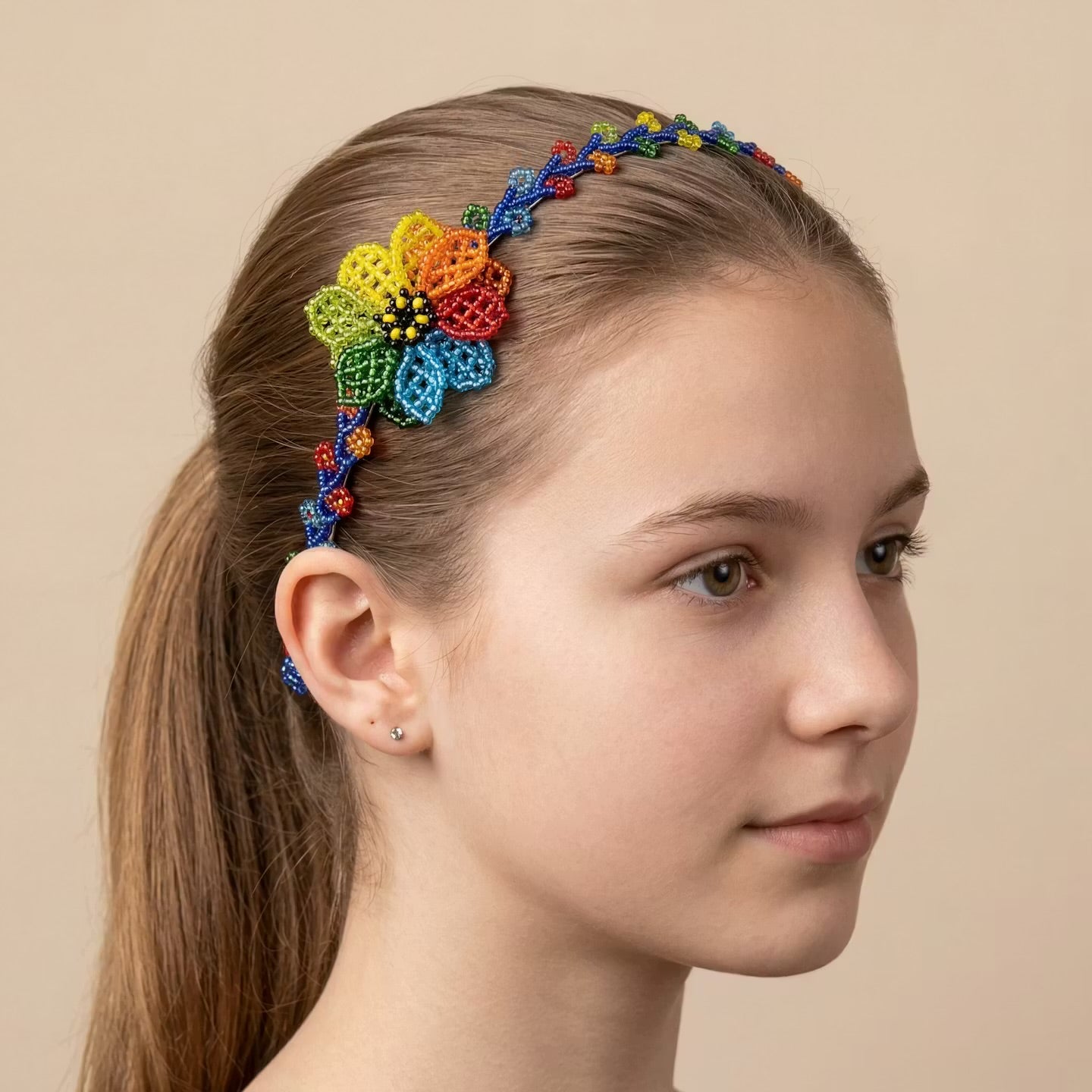 Beaded Headband with Flower Multicolour