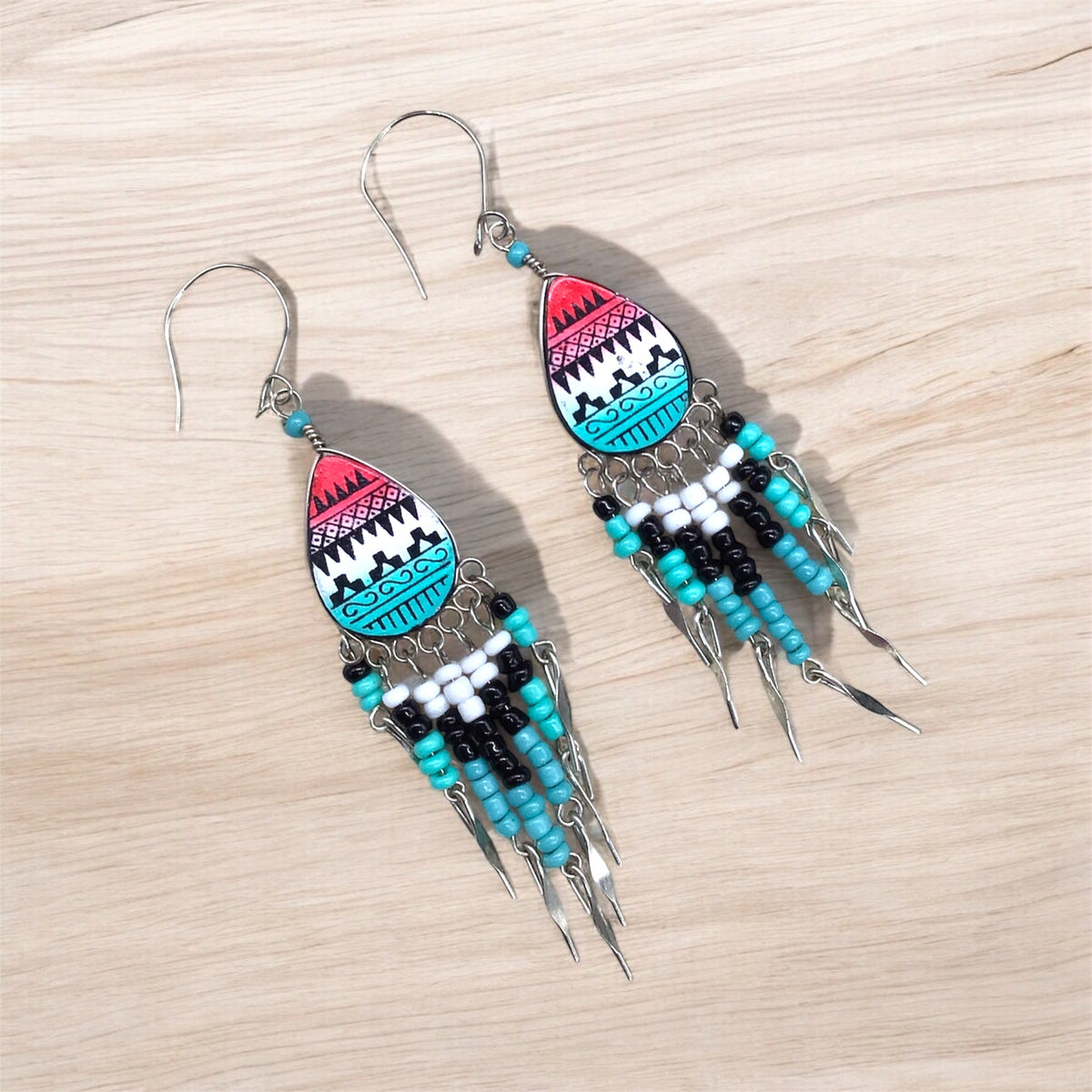 OldTribes™ Small Sized Southwestern Red and Turquoise Teardrop Earrings