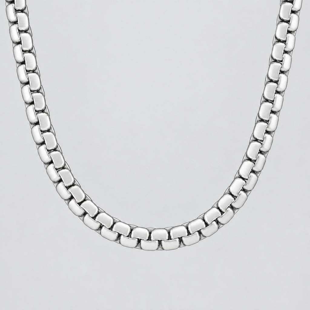 Men’s Stainless Steel Flat Box Chain Necklace for Bikers