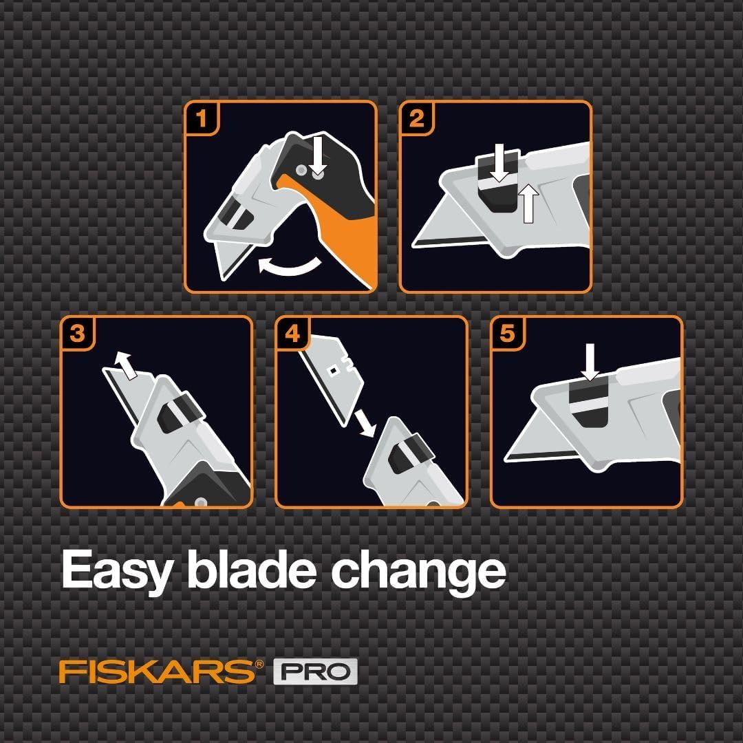 Fiskars Pro Retractable Folding Utility Knife, Box Cutter with Long-Lasting CarbonMax Razor Blade and Dual Lock Safety, Orange/Black 🍁 All In One Marketplace Canada