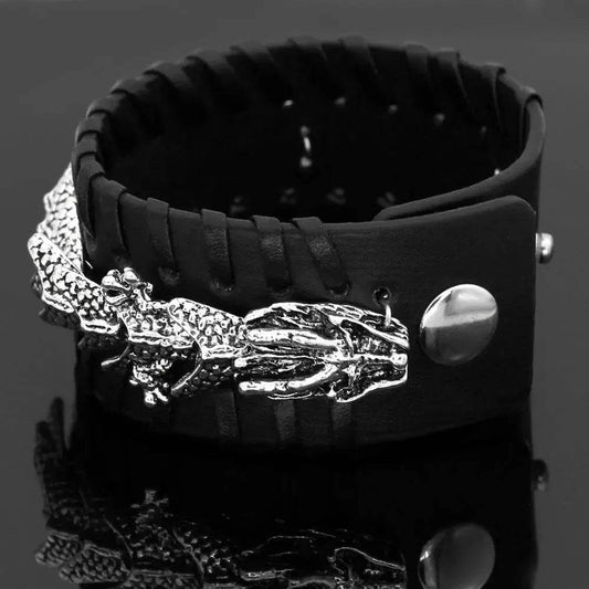 Viking Pirate Kelte Dragon Leather Gothic Bracelet for men