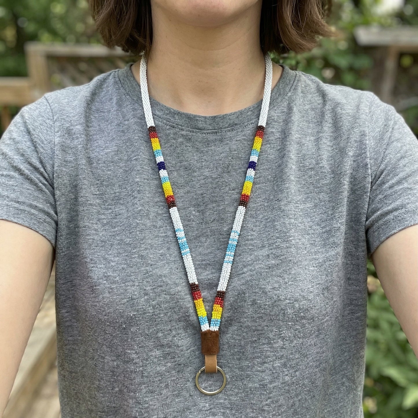 Round Beaded Lanyard(White)