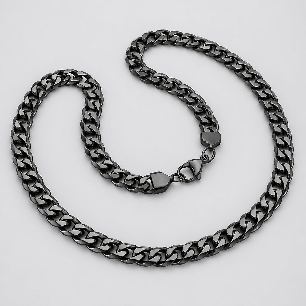 Unisex 24" Black IP Stainless Steel Cuban Link Chain Necklace. Rugged Biker Style
