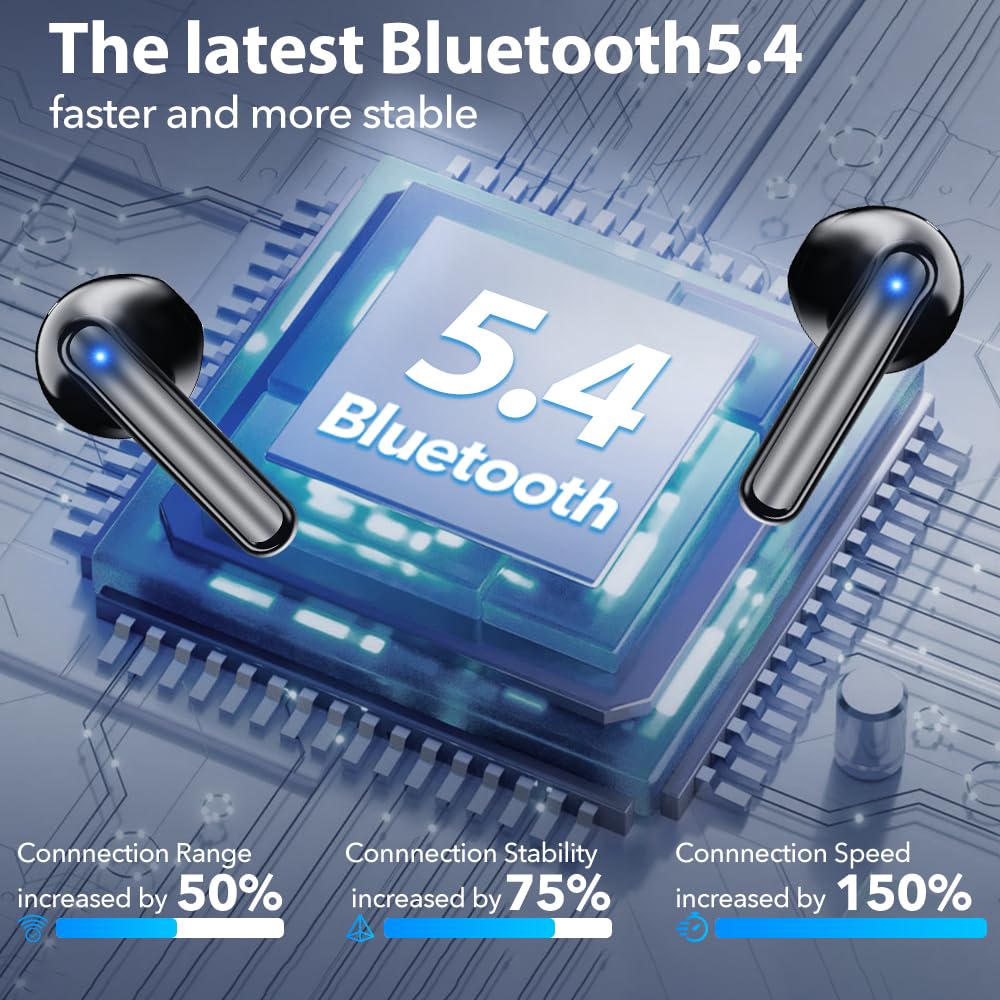 JBES Bluetooth Earbuds Wireless Headphones, 60H Deep Bass Ear Buds with 4 Noise Cancelling Microphone, IP5 Waterproof Earphones for iPhone Android Sports audifonos Bluetooth inalambricos (Obsidian) đ All In One Marketplace Canada