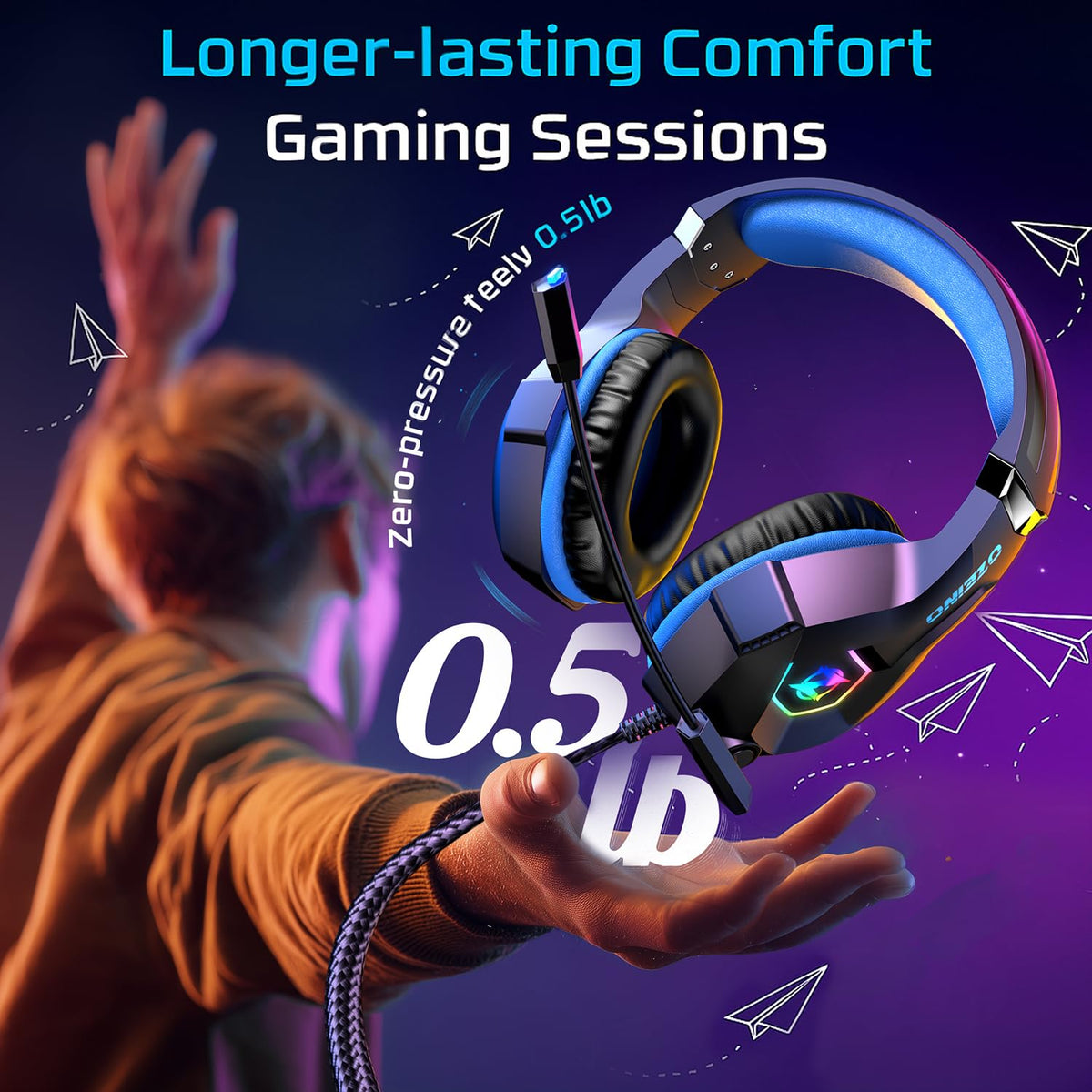 Ozeino Gaming Headset for Ps5 Ps4 PC, Over Ear Gaming Headphones with Noise Cancelling Microphone RGB Light, Deep Bass Stereo Sound Headset for Xbox Series X/S, Switch, Laptop, Mac, Phone 🍁 All In One Marketplace Canada