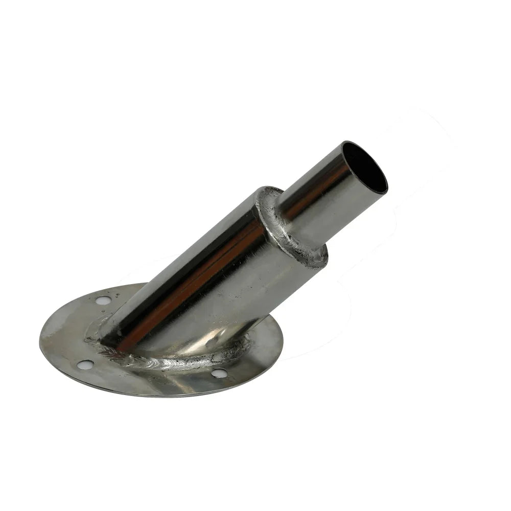 Stainless Steel Thru Hull Fitting, 22 mm, 45° Base, Straight Connector with Screws