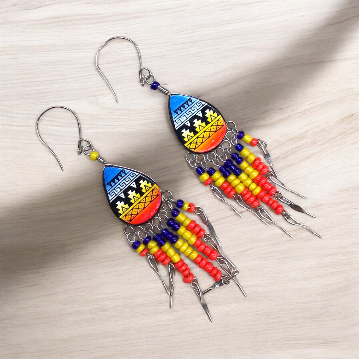 OldTribes™ Small Sized Southwestern Yellow and Blue Teardrop Earrings