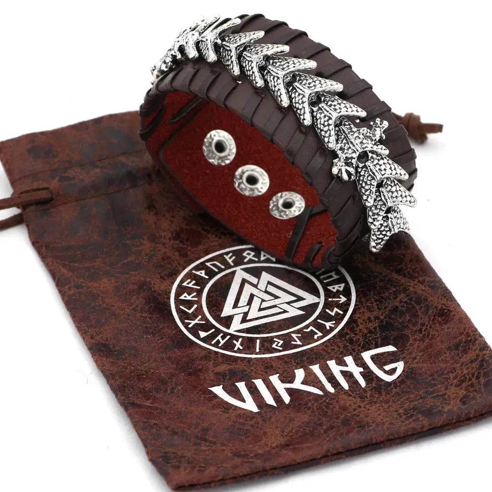 Viking Pirate Kelte Dragon Leather Gothic Bracelet for men
