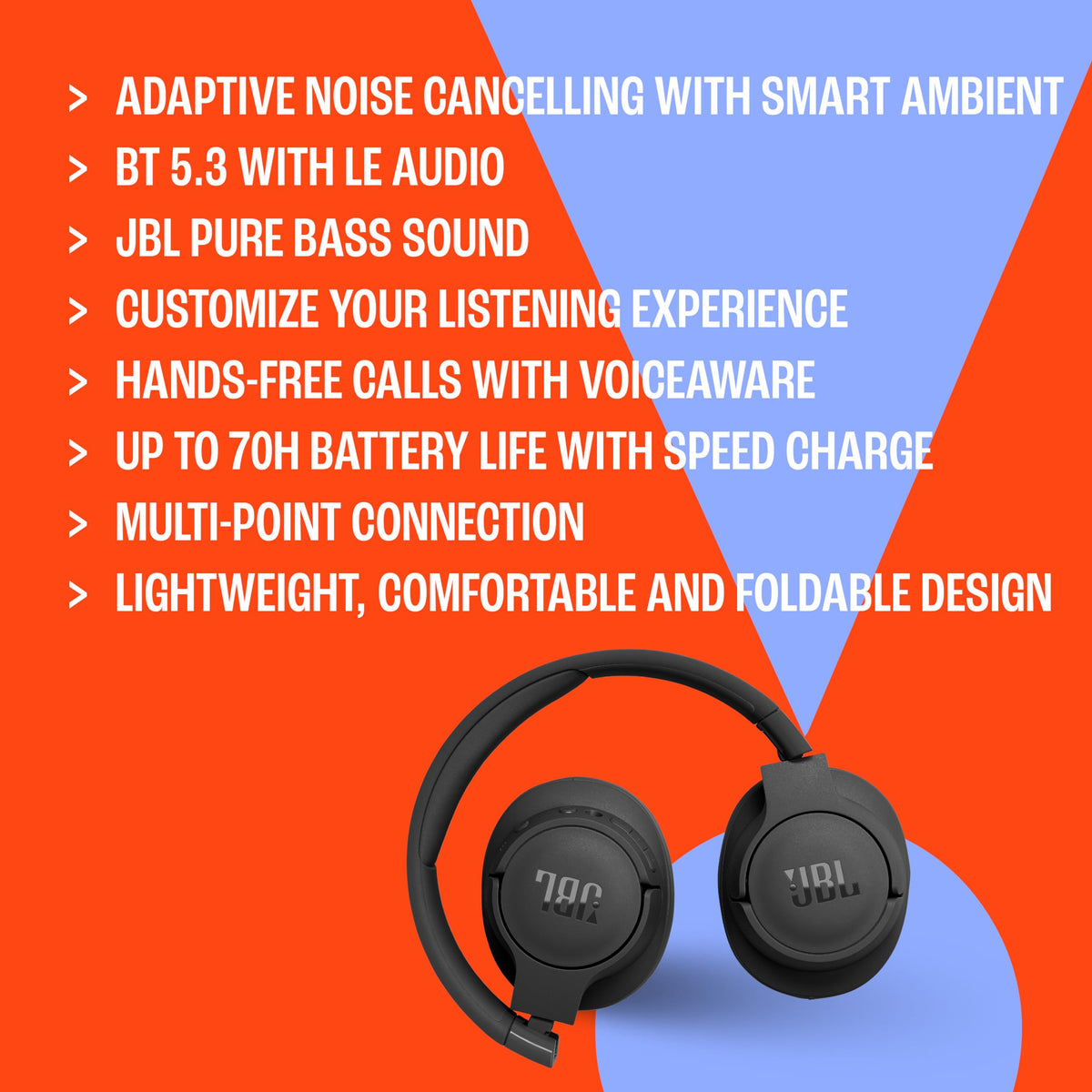 JBL Tune 770NC - Adaptive Noise Cancelling with Smart Ambient Wireless Over-Ear Headphones, Bluetooth 5.3, Up to 70H Battery Life with Speed Charge, Lightweight, Comfortable & Foldable Design (Blue) 🍁 All In One Marketplace Canada