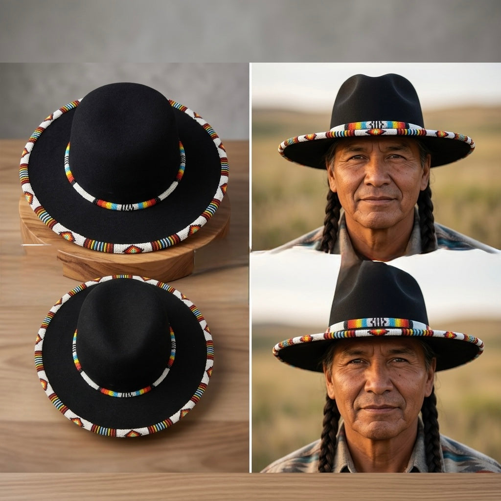Size-62 Beaded Flat&Circular Brim Felt Hat