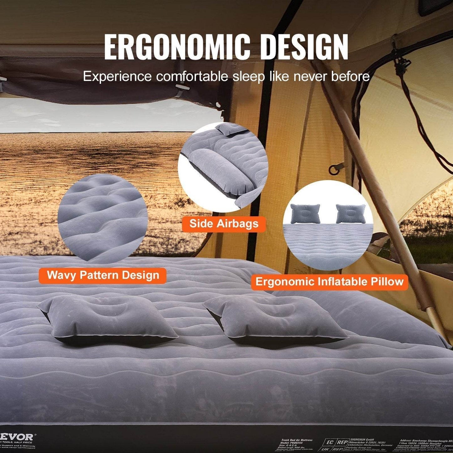 Truck Bed Air Mattress, For 6-6.5 Ft Full Size Truck Beds, Inflatable Air Mattress Camping Bed With 12V Air 2 Pillows, Carry Bag, For Chevrolet Silverado, Dodge Ram, Ford
