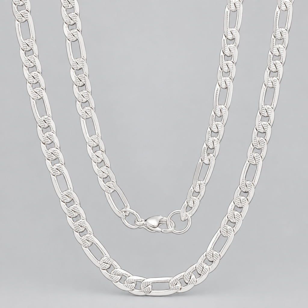 Men’s 6mm Stainless Steel Accented Figaro Chain Biker Link Necklace
