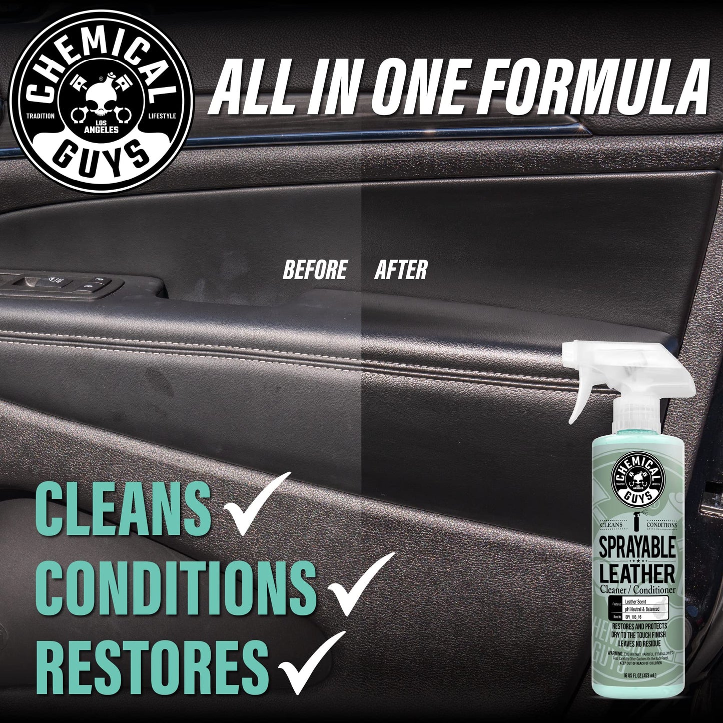 Chemical Guys Sprayable Leather Cleaner and Conditioner in One for Car Interiors, Apparel, and More (Works on Natural, Synthetic, Pleather, and More) Leather Scent, 473 ml 🍁 All In One Marketplace Canada