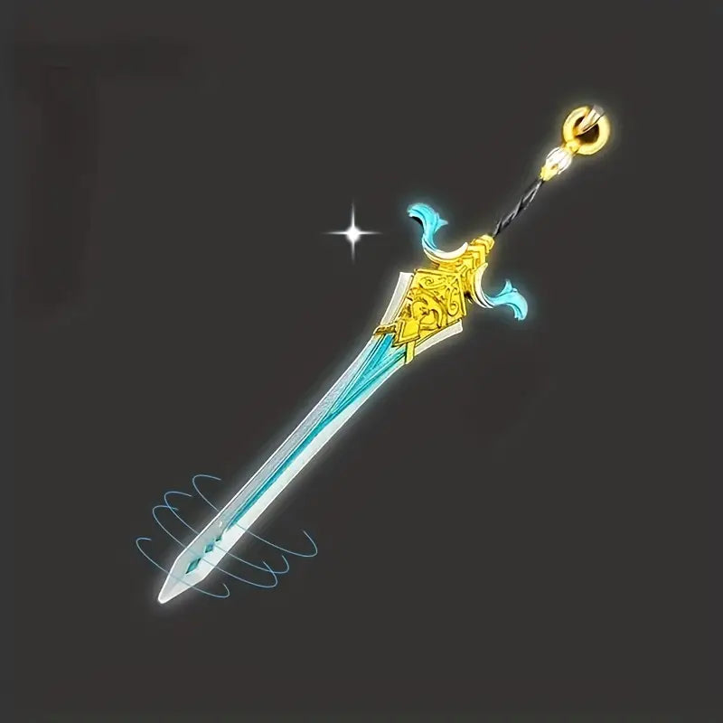 Gold & Teal Metal Sword Keychain