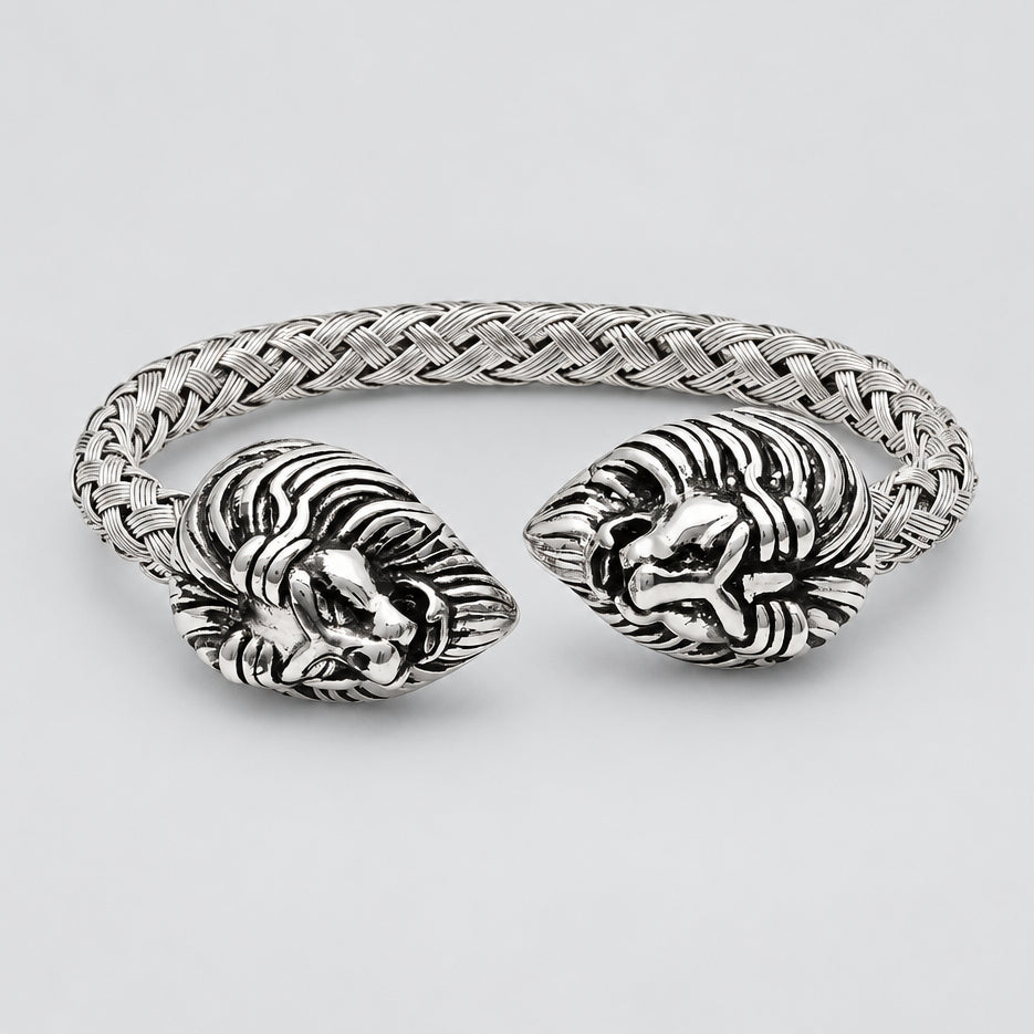 Men’s Stainless Steel Lion Head End Cuff Biker Bracelet