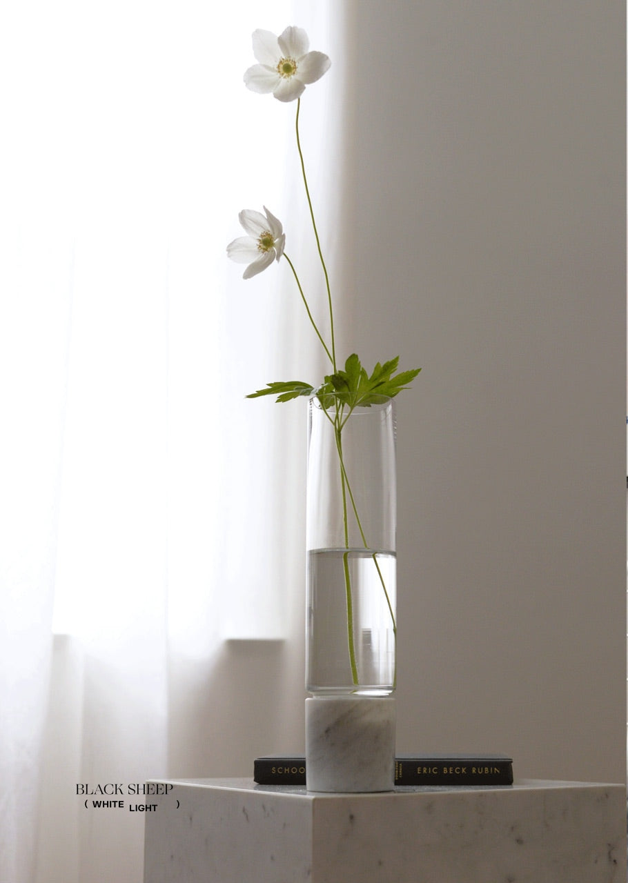 Lauren Black Marble and Glass Vase and Hurricane
