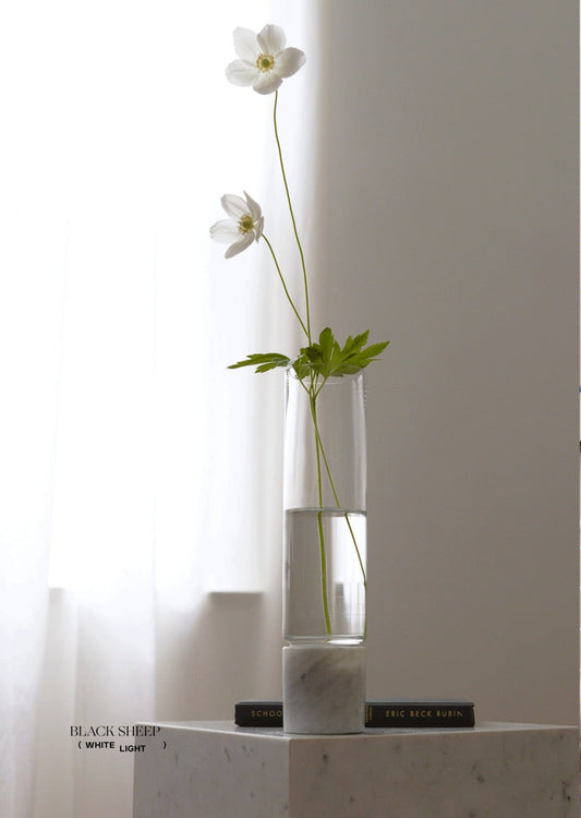 Bianco Carrara Marble and Glass Vase and Hurricane
