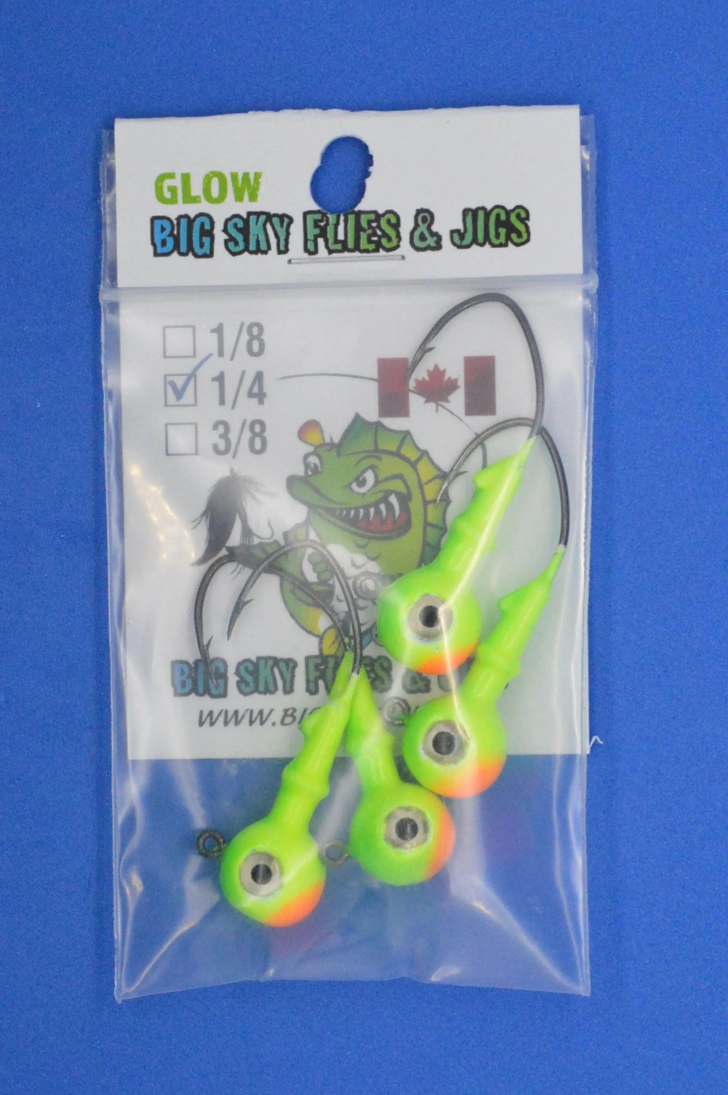 🍁Big Sky Mean Machine 1/4oz Glow Jig Heads 4/pack