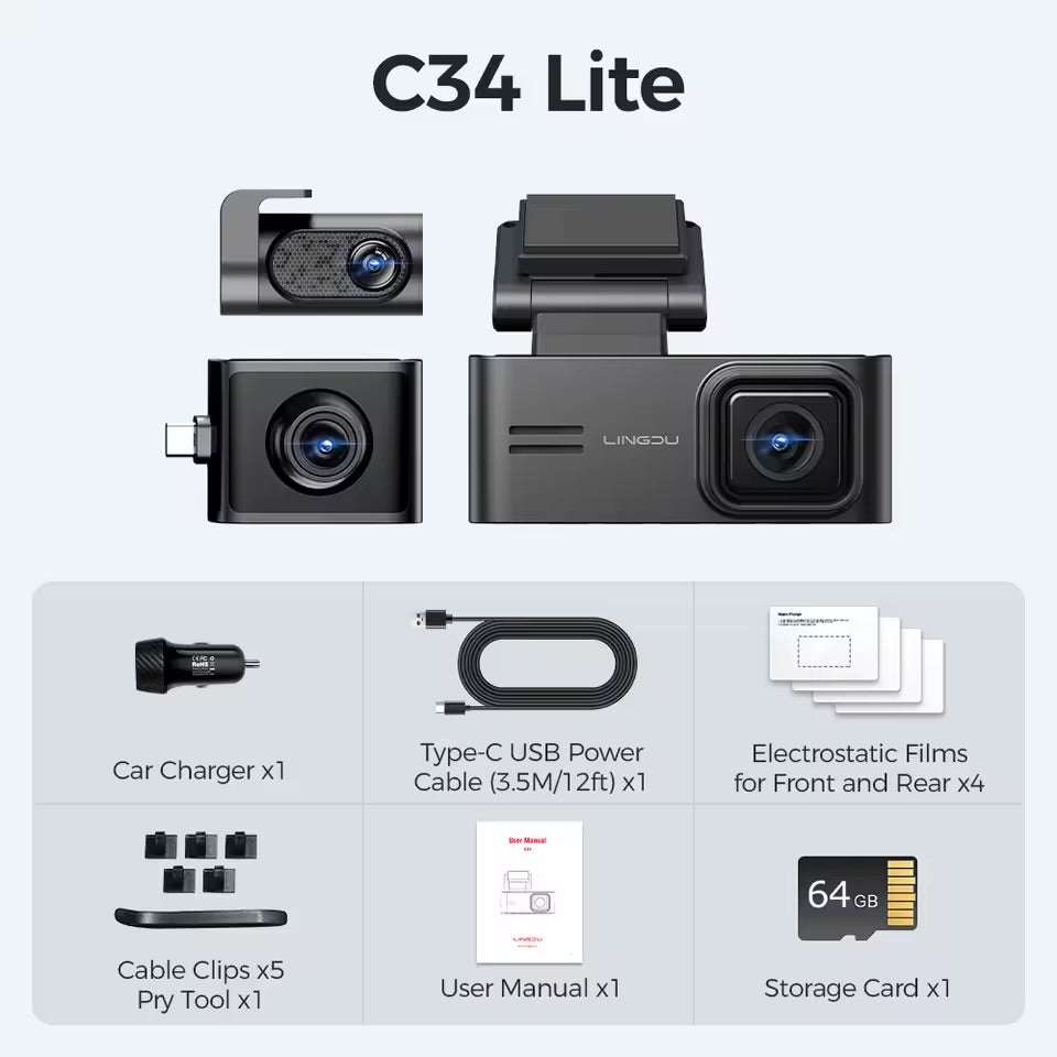 Lingdu C34 4K 3 channel Dash cam builtin wifi GPS