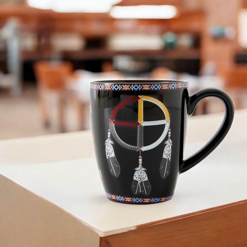 16 Oz Medicine Wheel Black Ceramic Mug