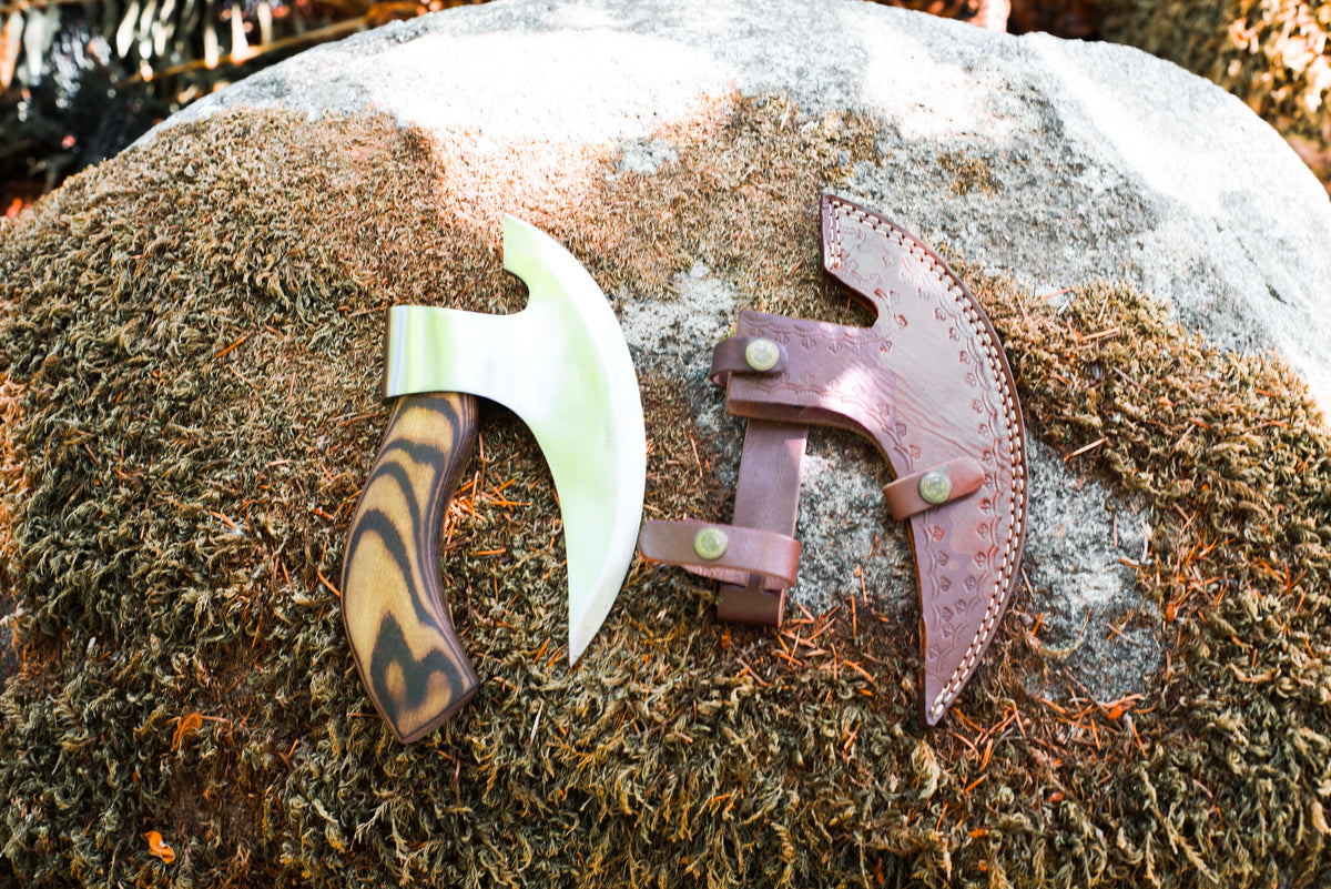 Viking Pizza Cutter Axe Ash Wood Handle