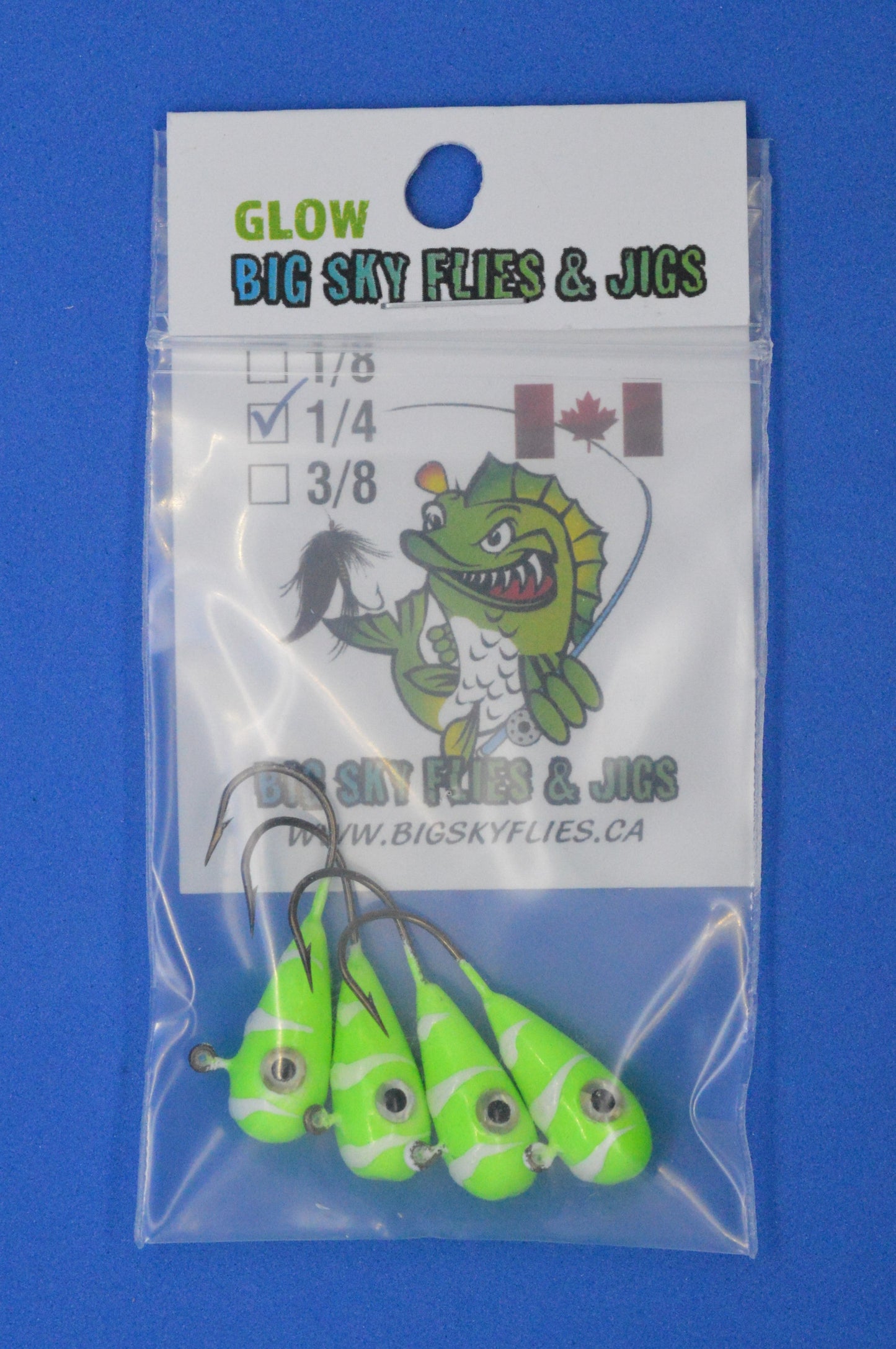 šBig Sky KaleidoscopeĀ 1/4oz Glow Jigs 4/pack