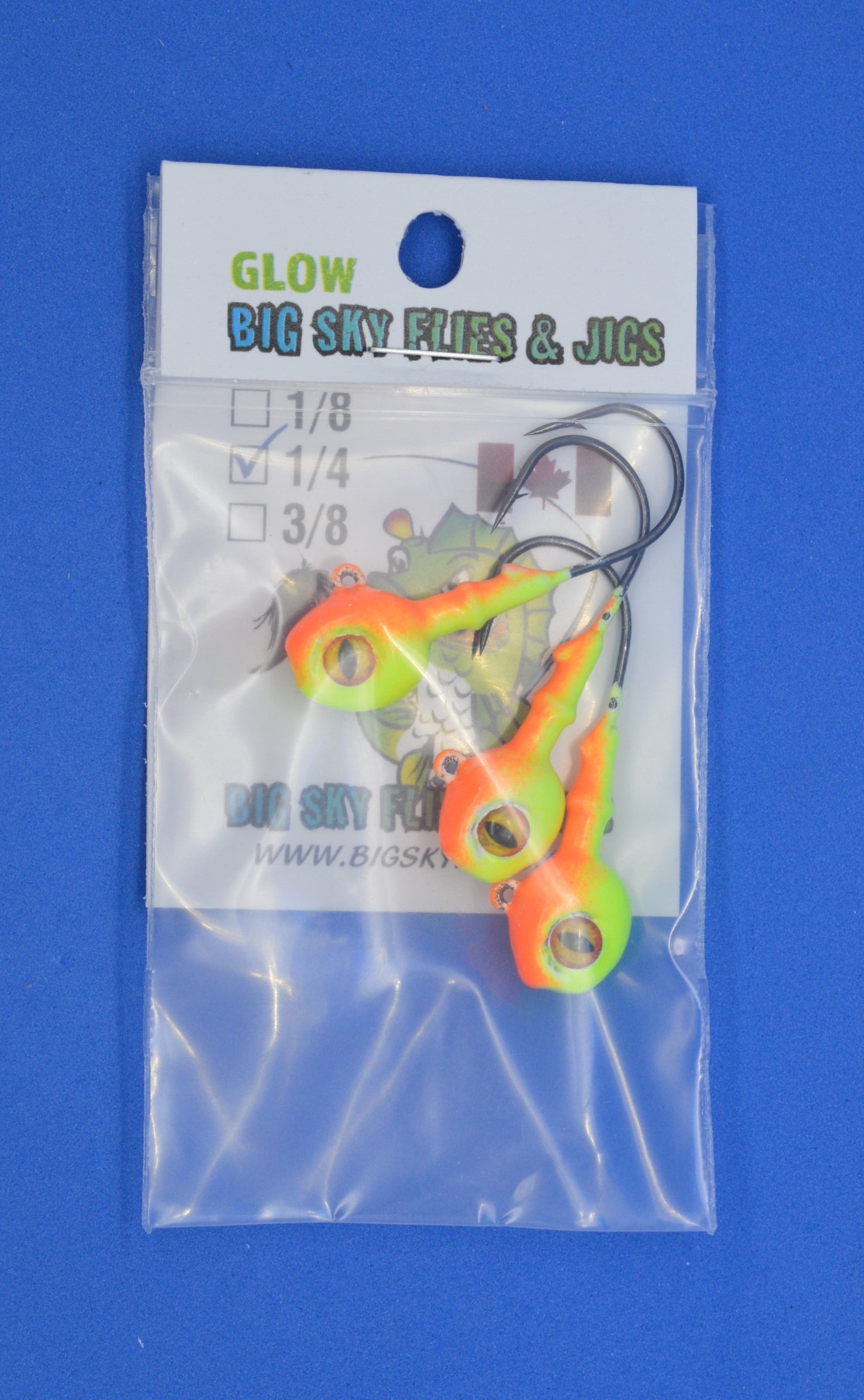 🍁Big Sky Snake Eye 1/4oz Glow Jigs 3/pack