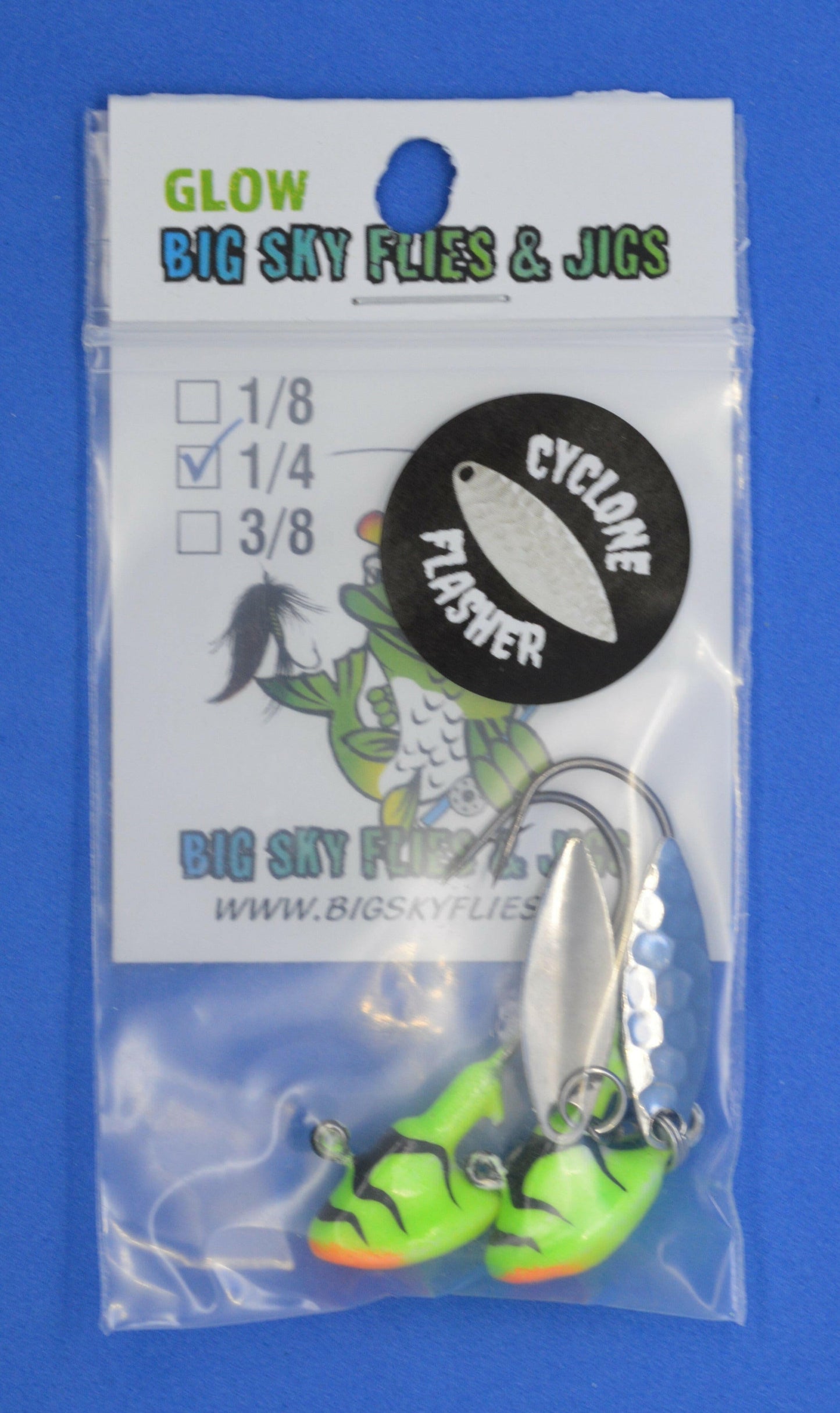 šBig Sky Deluxe Cyclone Glow Jigs 3/8oz 2/pack