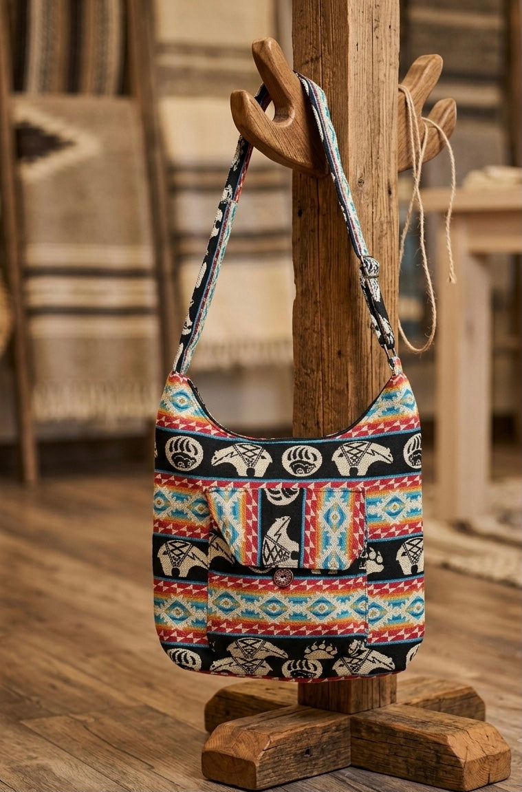 OLDTRIBES™ Red and Black Bear Paw Crossbody Bag