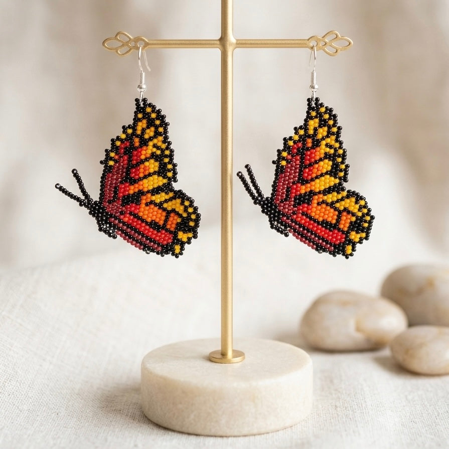 Brown Beaded Butterfly Wing Earrings