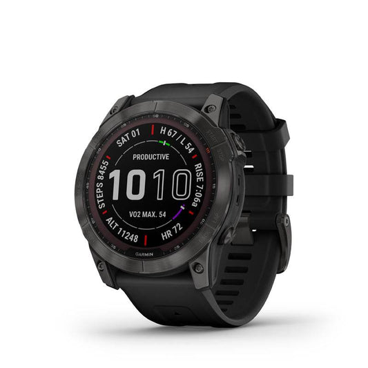 Garmin Wearables - fenix 7X – Sapphire Solar Edition, Carbon Gray DLC Titanium with Black Band - Uncle Mike's Outdoors and More!