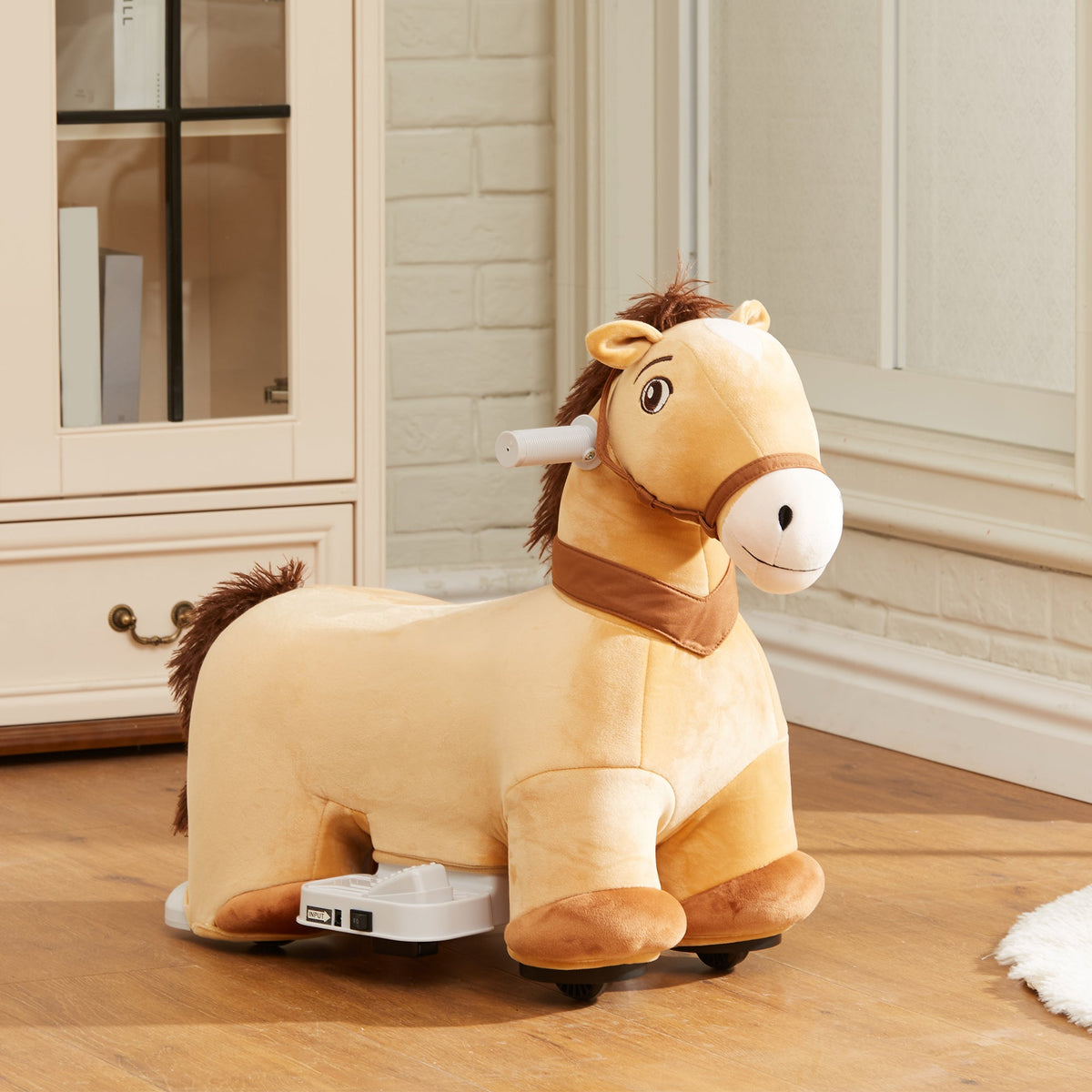 6V Battery Powered Kids Ride on Animal Toy, Electric Ride on Horse with Music Forward, Brown