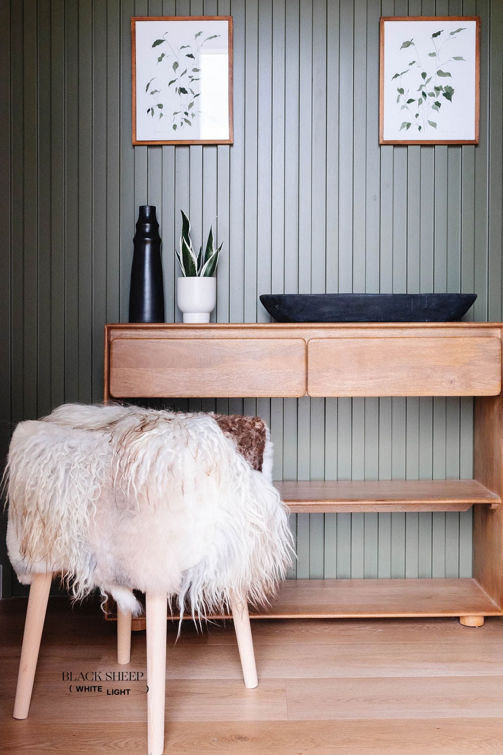 VANI - Mélange Sheepskin Stool, curly wool