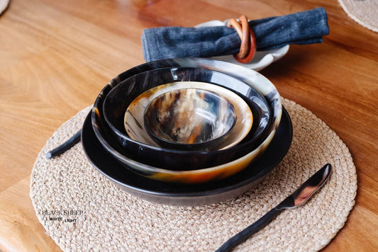 Ankole & Gyr Horn Dark Round Bowl