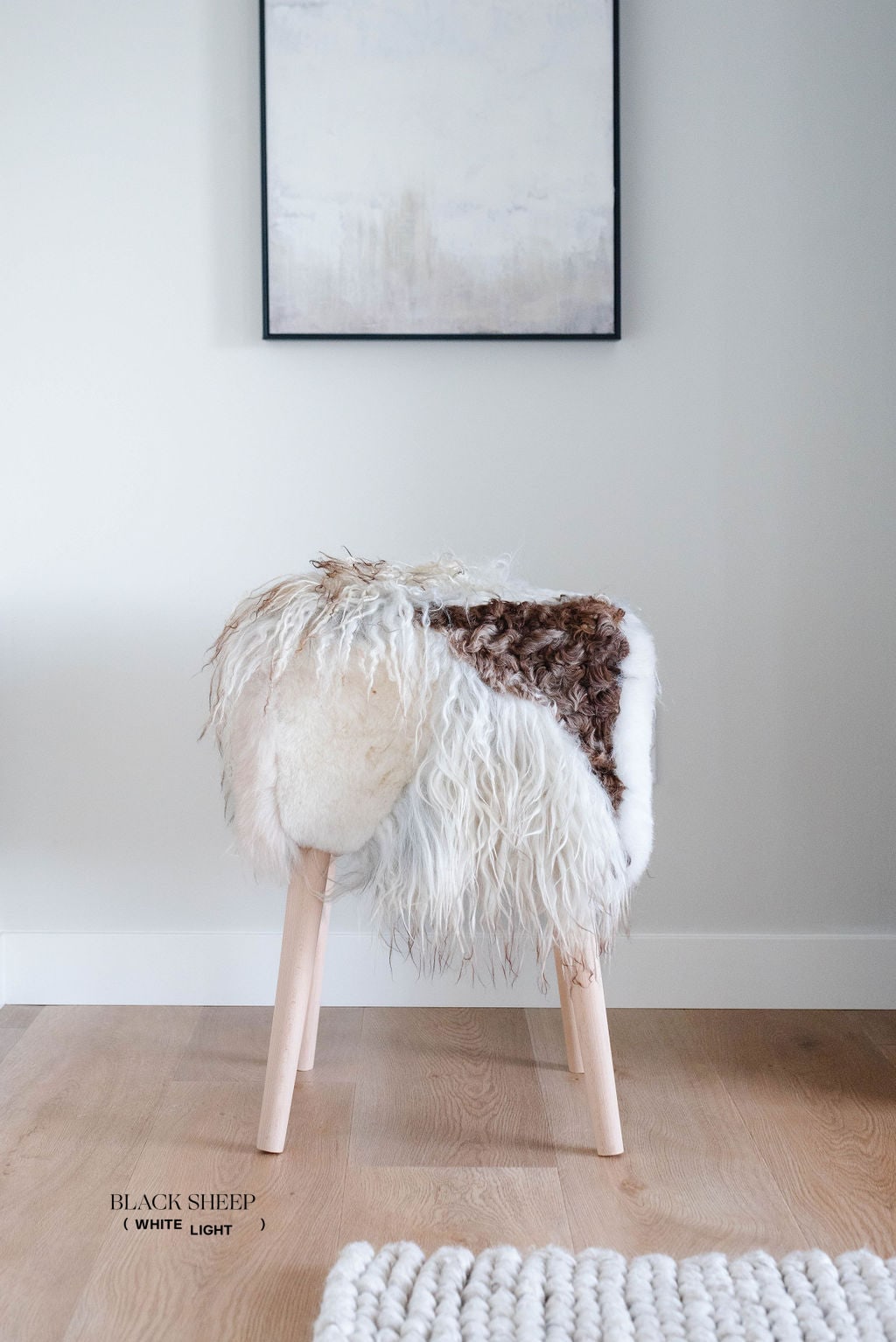VANI - Mélange Sheepskin Stool, curly wool
