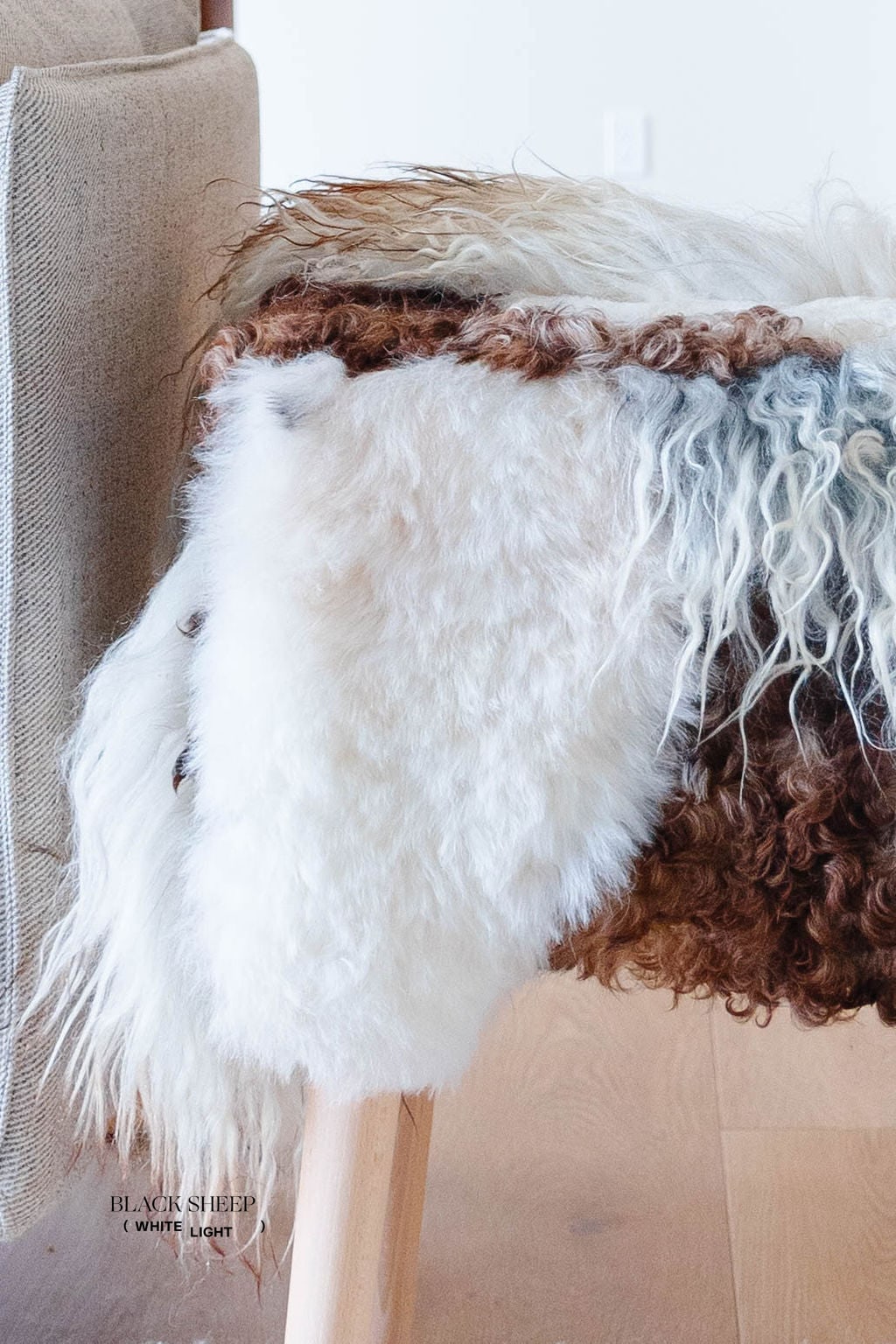 VANI - Mélange Sheepskin Stool, curly wool